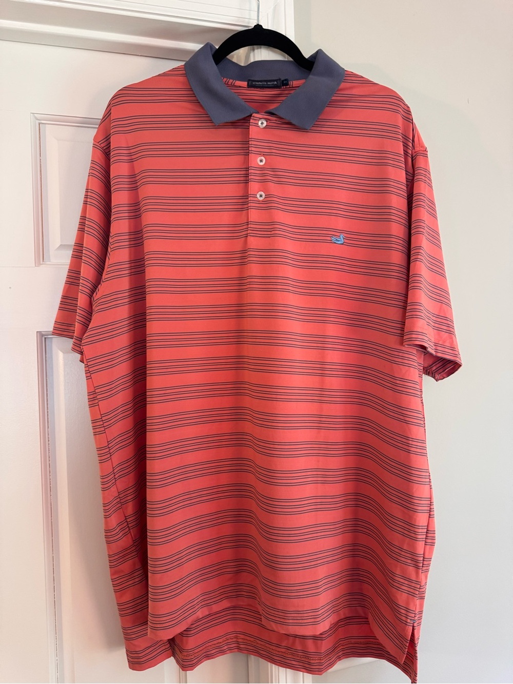 Vineyard Vines Coral and Navy Striped Polo - Men's